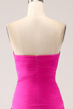 Fuchsia A Line Sweetheart Plisserad Nyckelhål Lång Balklänning Med Slits