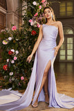 Mermaid Lilac One Shoulder Beaded Long Prom Klänning med slits