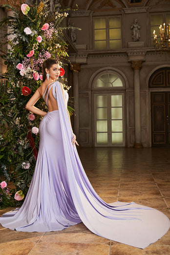 Mermaid Lilac One Shoulder Beaded Long Prom Klänning med slits