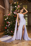 Mermaid Lilac One Shoulder Beaded Long Prom Klänning med slits