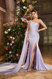Mermaid Lilac One Shoulder Beaded Long Prom Klänning med slits