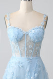 A Line Blush Spaghetti Straps Paljett Korsett Balklänning Med Slits