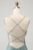 Grön Bodycon Pärlstav Kort Homecoming Klänning med Criss Cross Back