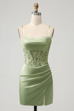Glitter Sage Bodycon Paljetter Korsett Kort Homecoming Klänning med Slits