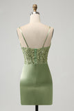 Glitter Sage Bodycon Paljetter Korsett Kort Homecoming Klänning med Slits