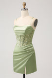 Glitter Sage Bodycon Paljetter Korsett Kort Homecoming Klänning med Slits