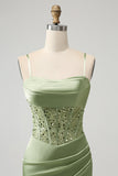 Glitter Sage Bodycon Paljetter Korsett Kort Homecoming Klänning med Slits