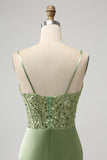 Glitter Sage Bodycon Paljetter Korsett Kort Homecoming Klänning med Slits