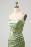 Glitter Sage Bodycon Paljetter Korsett Kort Homecoming Klänning med Slits