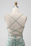 Grå Grön Bodycon Lace-up Back Kort Homecoming Klänning med paljetter Appliqued