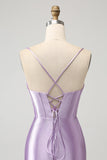 Lila Bodycon Spaghetti Remmar Korsett Satin Kort Homecoming Klänning