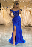 Pärlstav Royal Blue Corset Balklänning med slits