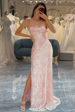 Mermaid Glittrande Rosa Balklänning med slits