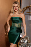 Mörkgrön Bodycon Korsett Axelbandslös Kort Homecoming Klänning