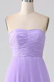 A-linje Sweetheart Lilac Chiffong Lång Brudtärneklänning med Plisserad