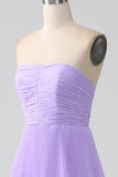 A-linje Sweetheart Lilac Chiffong Lång Brudtärneklänning med Plisserad