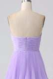 A-linje Sweetheart Lilac Chiffong Lång Brudtärneklänning med Plisserad