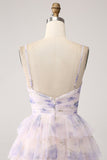 Lavendel Blomma Tiered Princess Balklänning med Plisserad