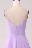 A Line Spaghetti Straps Tiered Chiffong Lilac Bridesmaid Klänning med slits