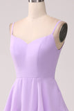 A Line Spaghetti Straps Tiered Chiffong Lilac Bridesmaid Klänning med slits