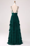 Spaghetti Straps Tiered Prom Klänning med Plisserad