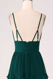 Spaghetti Straps Tiered Prom Klänning med Plisserad