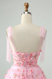 Söt Rosa A Line Spaghetti Straps Kort Homecoming Klänning Med 3D Blommor