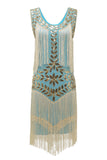 Plus size Champagne Gatsby 20 Tals Klänning med Paljett och fransar
