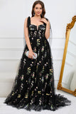 Lavendel Tulle En linje korsett Plus Size Bal Klänning med broderad