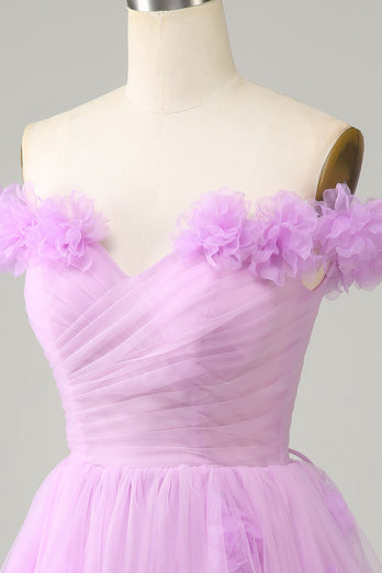 Söt A-linje Från Axeln Rosa Kort Hemkomstklänning med Blommor