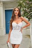 Bodycon Sweetheart Liten Vit Klänning med Applikation