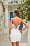 Bodycon Sweetheart Liten Vit Klänning med Applikation