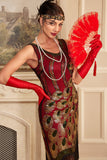 Glittrande vinröda paljetter fransar 1920-talet Great Gatsby Flapper Klänning