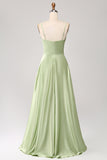 Dusty Sage A Line Cowl Neck Satin Long Prom Klänning med plisserad