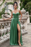 Eucalyptus A Line Spaghetti Straps Korsett Plisserad Satin Lång Brudtärna Klänning