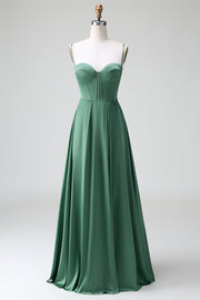 Eucalyptus A Line Spaghetti Straps Korsett Plisserad Satin Brudtärna Klänning