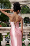 Rouge Mermaid Spaghetti Straps Satin Long Prom Klänning med slits