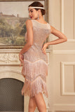Glittrande rouge Tiered Fringed 1920s Klänning med Accessoarer Set