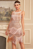 Glittrande rouge Tiered Fringed 1920s Klänning med Accessoarer Set
