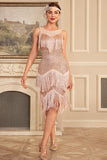 Glittrande rouge Tiered Fringed 1920s Klänning med Accessoarer Set