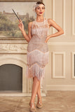 Glittrande rouge Tiered Fringed 1920s Klänning med Accessoarer Set