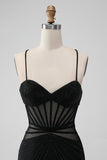 Svart Bodycon Spaghetti Straps Korsett Homecoming Klänning med Beading