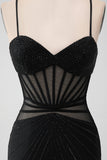 Svart Bodycon Spaghetti Straps Korsett Homecoming Klänning med Beading