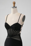Svart Bodycon Spaghetti Straps Korsett Homecoming Klänning med Beading