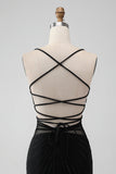Svart Bodycon Spaghetti Straps Korsett Homecoming Klänning med Beading