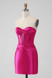 Fuchsia Bodycon Sweetheart Satin Korsett Kort Homecoming Klänning