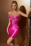 Snygg Fuchsia Bodycon Älskling Satin Korsett Kort Homecoming Klänning