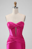 Fuchsia Bodycon Sweetheart Satin Korsett Kort Homecoming Klänning