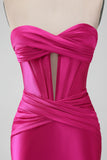 Fuchsia Bodycon Sweetheart Satin Korsett Kort Homecoming Klänning
