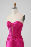 Fuchsia Bodycon Sweetheart Satin Korsett Kort Homecoming Klänning